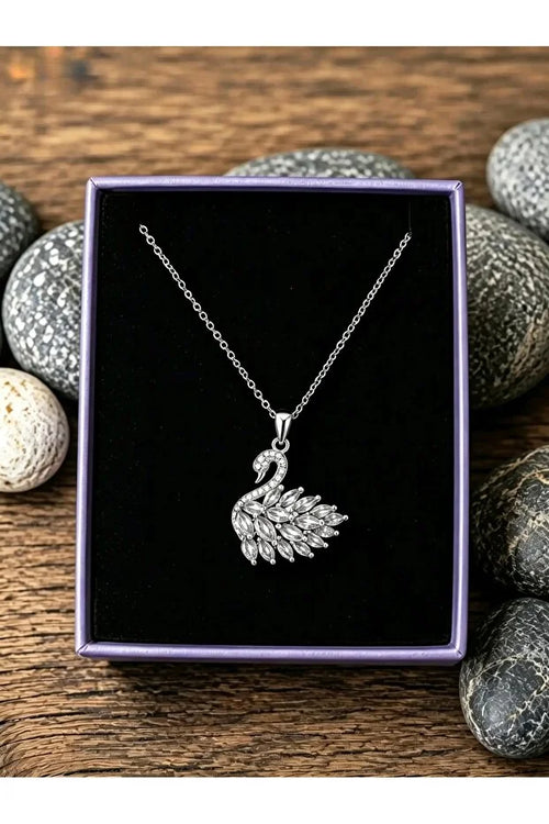 Beyaz Kuğu Swarovski Zirkonyum Kolye