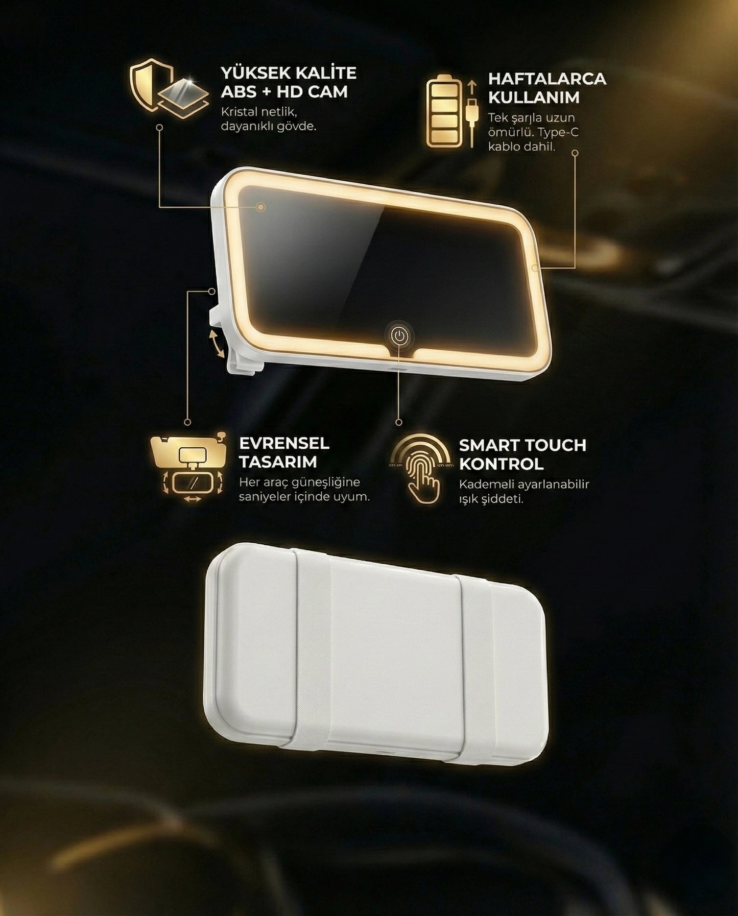 LumiDrive™ Premium Şarj Edilebilir Ayna